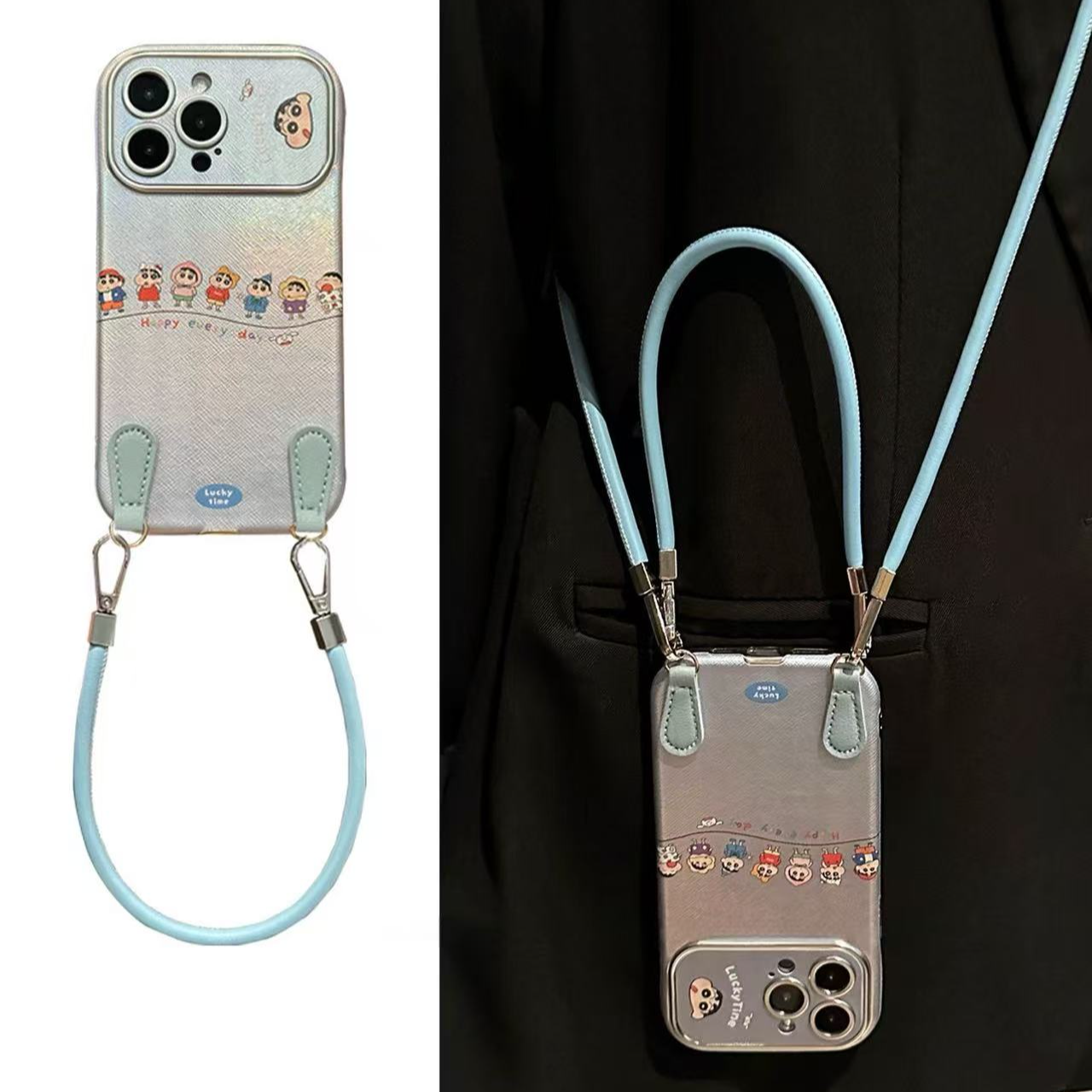 卡通镭射渐变蓝蜡笔小新适用iPhone17pro手机壳苹果16Pro新15pro