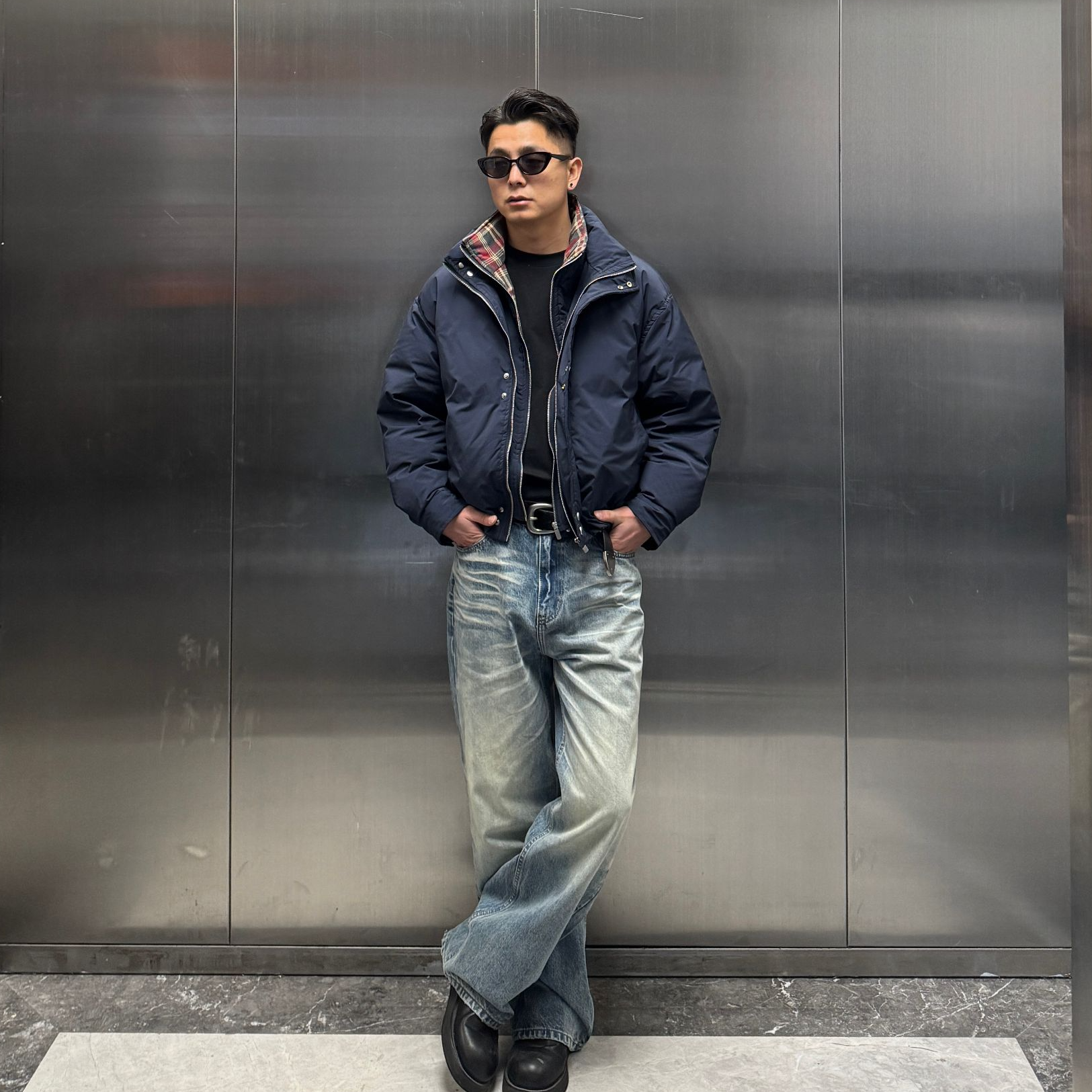 GP2 2025aw假两件90白鸭绒哈灵顿夹克厚外套冬季男格纹拼接羽绒服