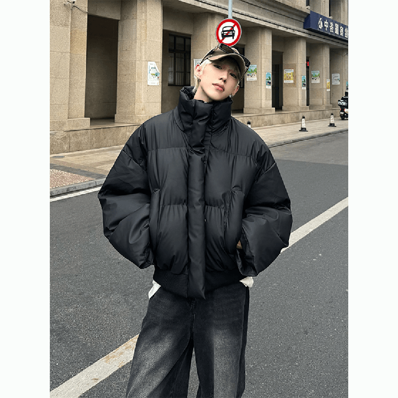 美式pu皮短款棉衣男冬季潮牌立领情侣面包服高街cleanfit棉服外套