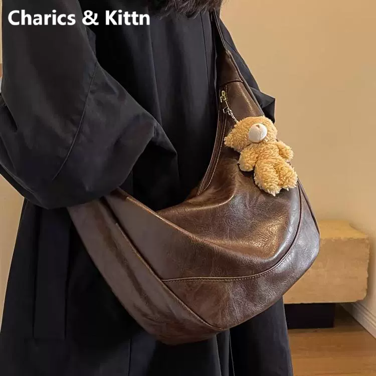Charics&Kittn通勤包包女士2025新款大容量斜挎包单肩包真皮女包