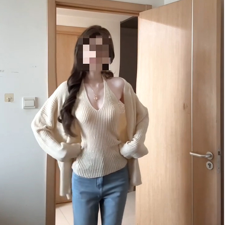 早秋季温柔风挂脖内搭吊带针织开衫外套