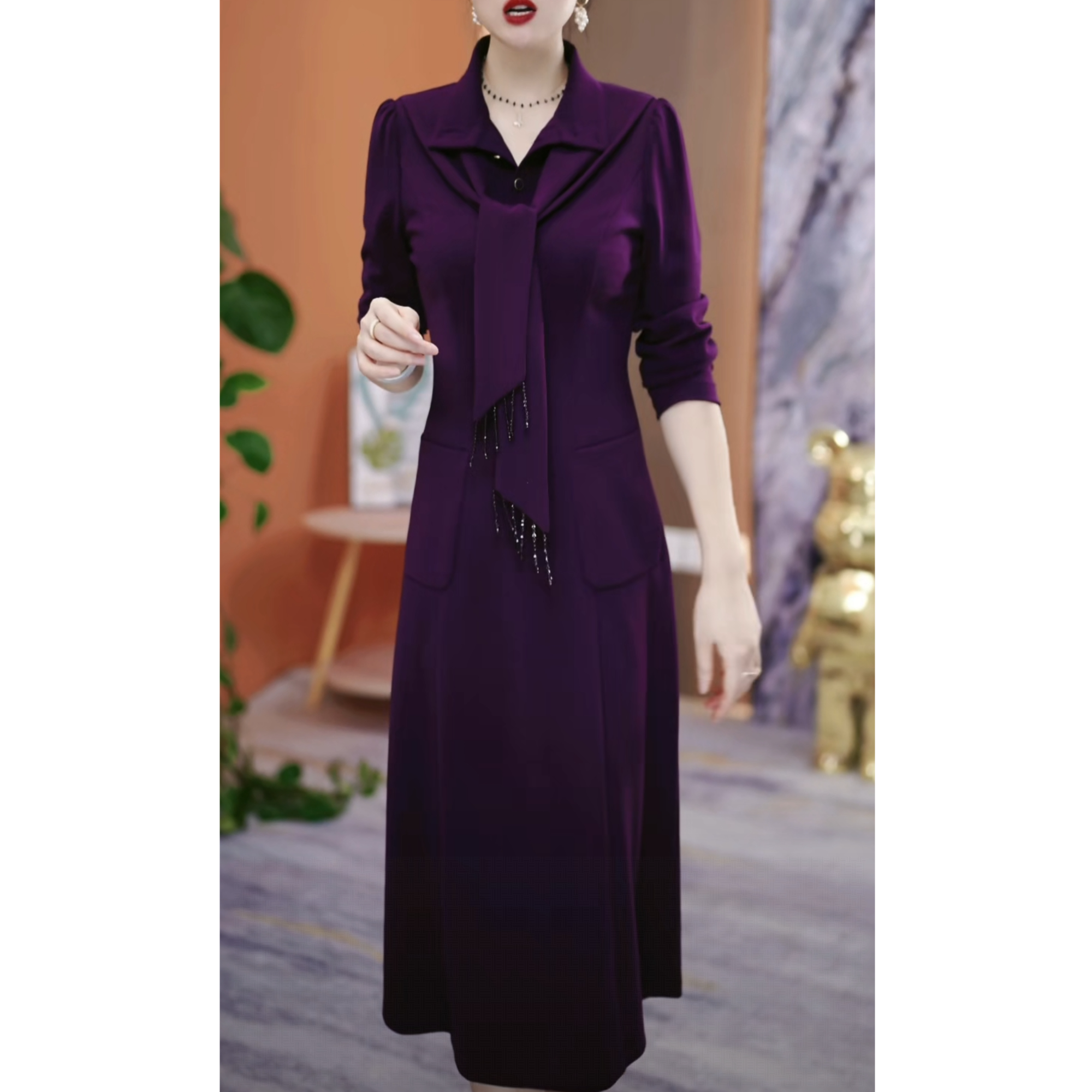 慕云女装秋季新款连衣裙2025显瘦时尚气质修身收腰连衣裙