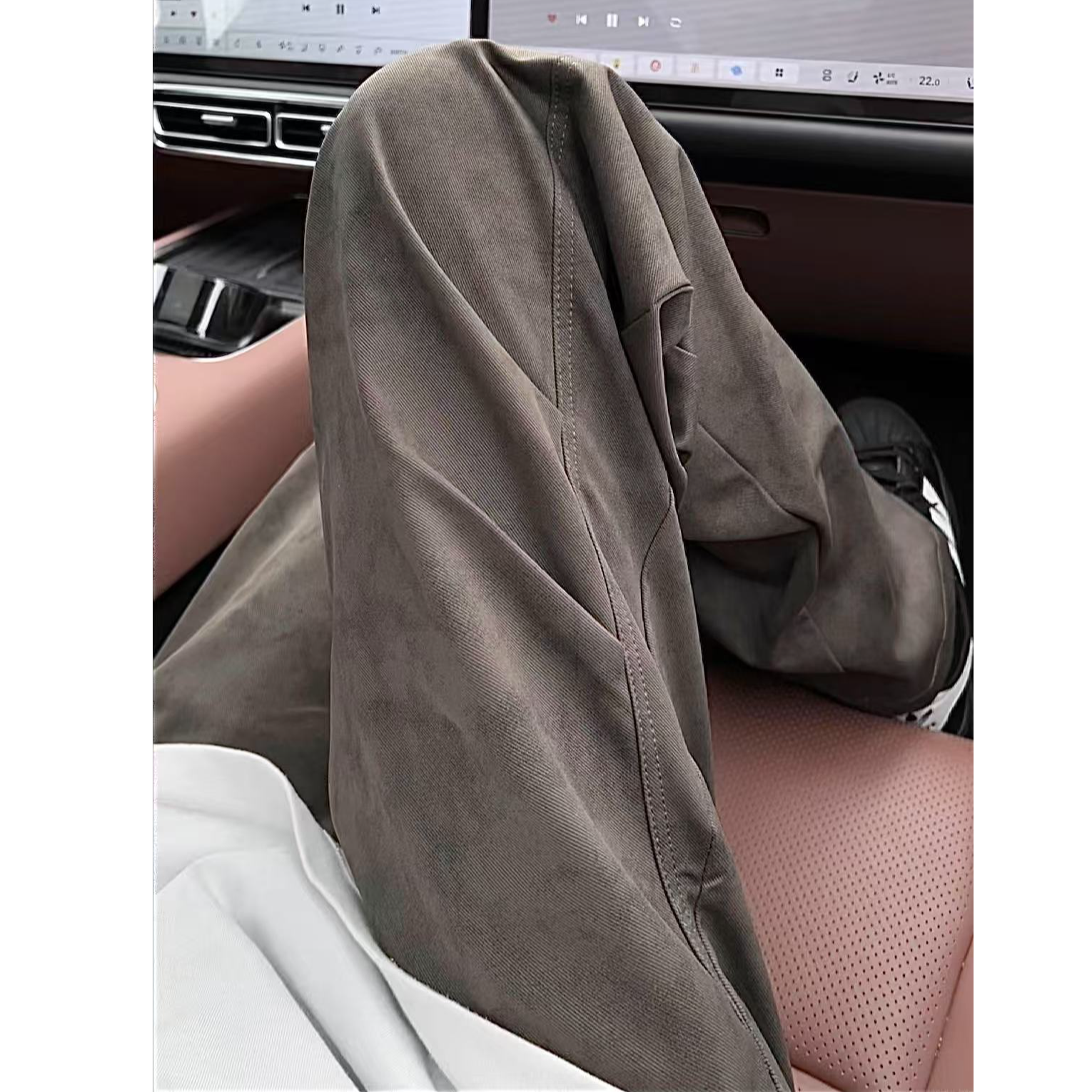 棕色美式复古裤子男秋冬季加绒cleanfit直筒vibe半松紧休闲长裤男