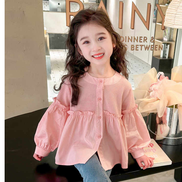 女童衬衫春秋2025新款儿童洋气棉春季长袖衬衣宝宝休闲秋装上衣