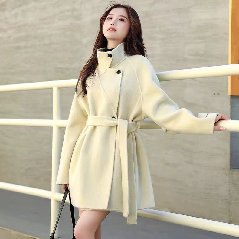 双面羊绒大衣女小个子秋冬2025新款高级感冬季加厚系带羊毛呢外套