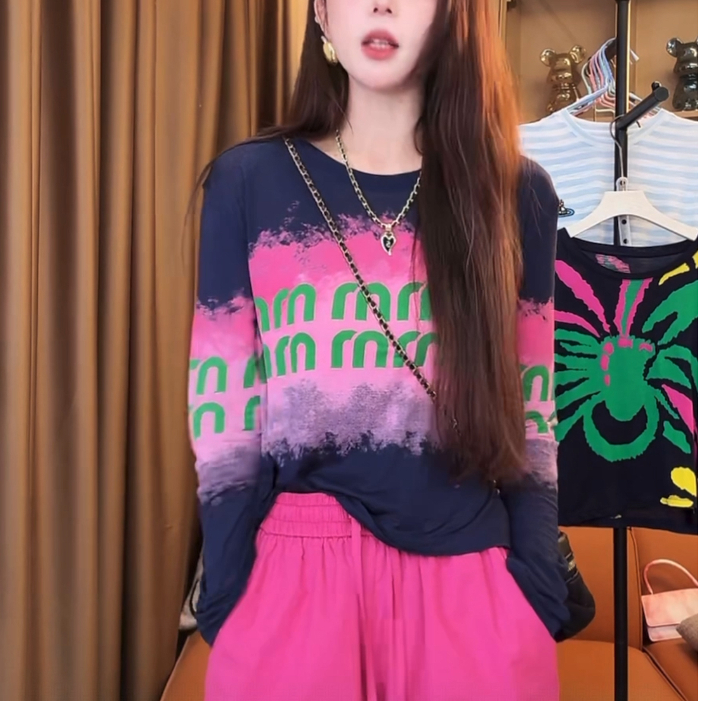 韩版高级感印花长袖t恤女春夏新款洋气休闲百搭显瘦防晒上衣1649