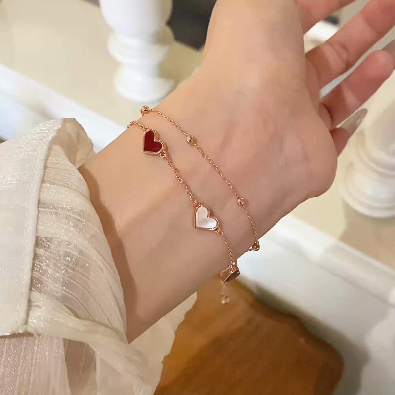 铜合金手链 撞色爱心双层手链女轻奢小众精致高级感百搭叠戴手饰