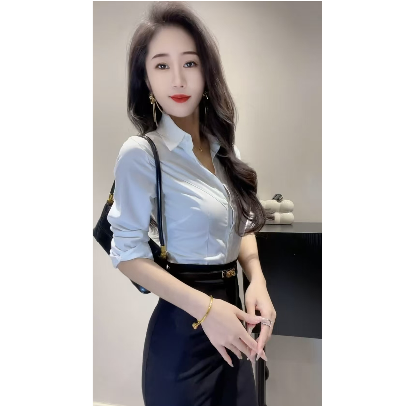 御姐风职业装OL通勤长袖衬衫女修身显瘦气质上衣包臀半身裙套装