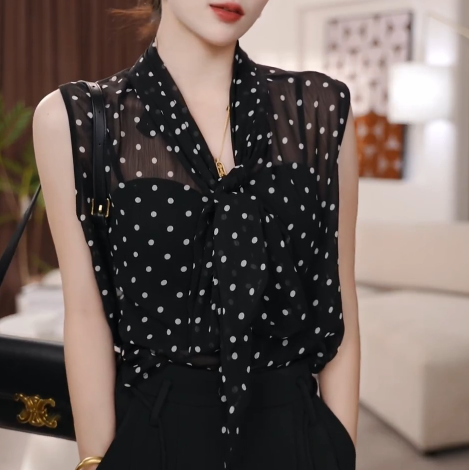 【前后2穿】V领高级感气质洋气上衣法式独特黑色斑马纹无袖衬衫女夏