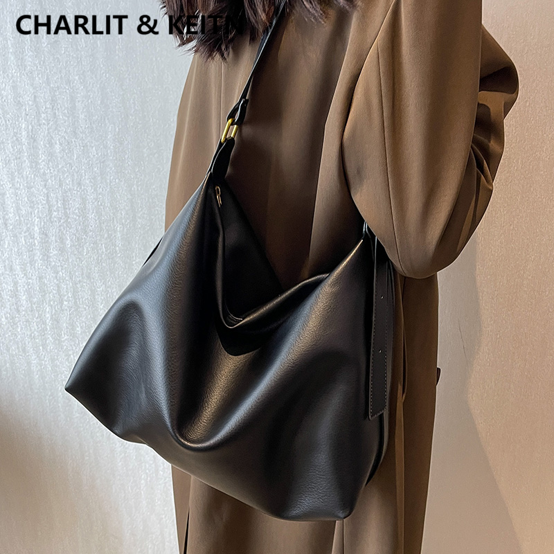 CHARLIT&KEITN软皮斜挎包2025新款真皮托特包大容量通勤单肩女包
