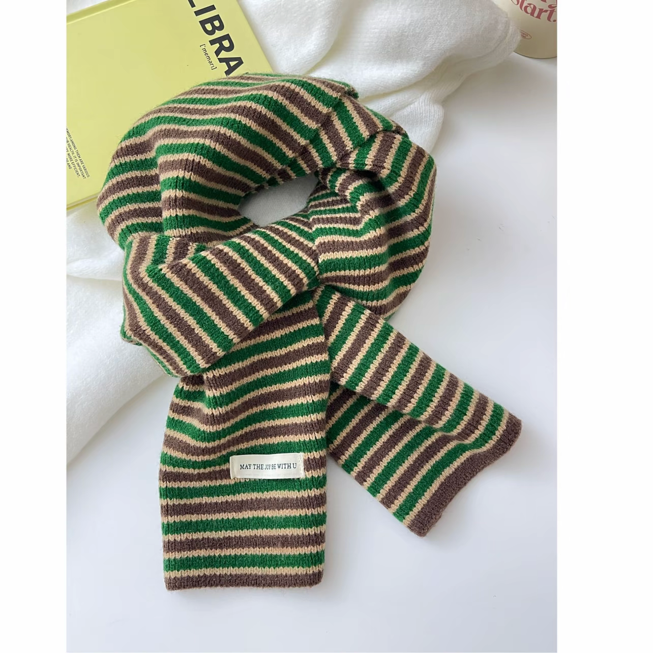 博主同款复古条纹仿羊绒针织围巾女韩版温柔氛围感情侣百搭网红