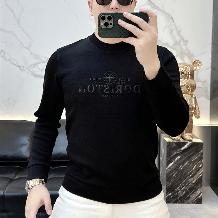 2025秋冬新款潮牌字母徽章烫钻百搭圆领男士潮流打底衫休闲卫衣潮