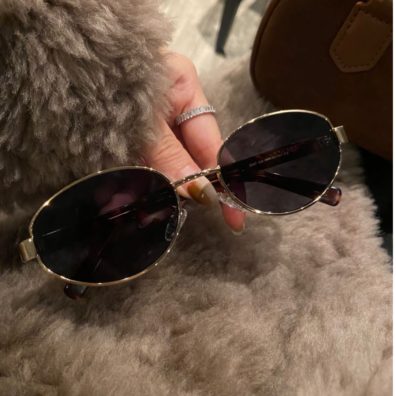 高级感复古老钱风金属椭圆框太阳眼镜女防晒防紫外线高清墨镜男