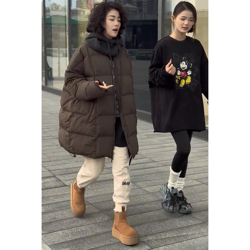 韩版百搭宽松中长款羽绒服女欧洲站2025冬季新款时尚纯色拉链外套