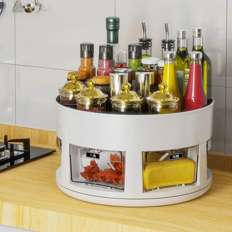 厨房双层可旋转调料盒置物架台面转角瓶瓶罐罐收纳架玄关收纳盒