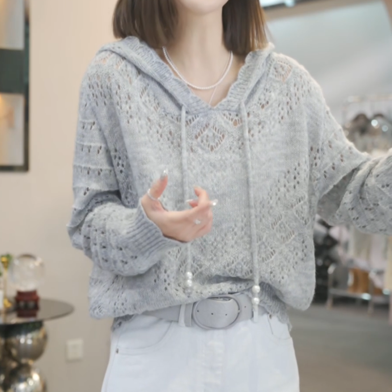 【接二连胜】2025春季新款时尚气质重工长袖针织帽衫LK2501892