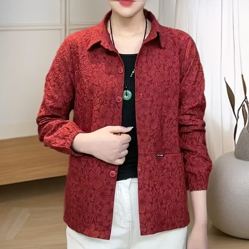 春装外套长袖开衫中老年女士春季单层薄款翻领衬衫妈妈纽扣开衫