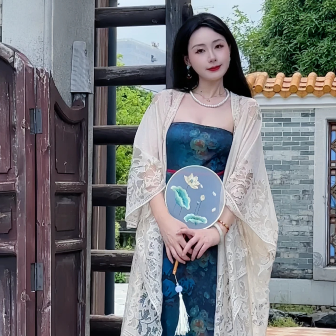 2025春秋气质优雅新中式时尚旗袍外搭镂空披肩斗篷披风薄款