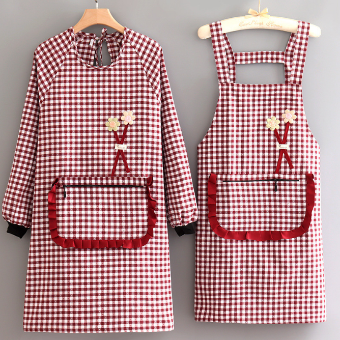 新款围裙家用厨房长袖罩衣女洋气工作服耐脏透气上班干活做饭X