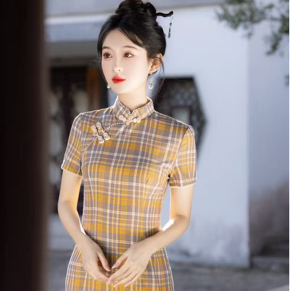 【一举夺魁】国风格子送考旗袍2025新款夏季小个子显瘦气质日常改良
