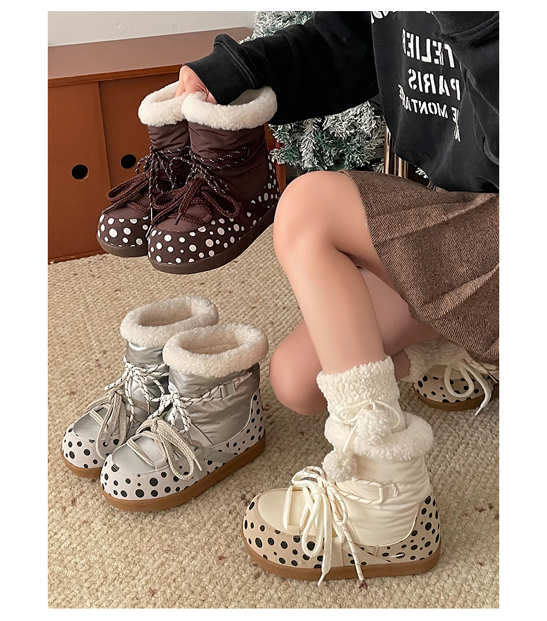 厚底绑带雪地靴女2025冬季新款内增高波点加绒小众设计保暖棉鞋子