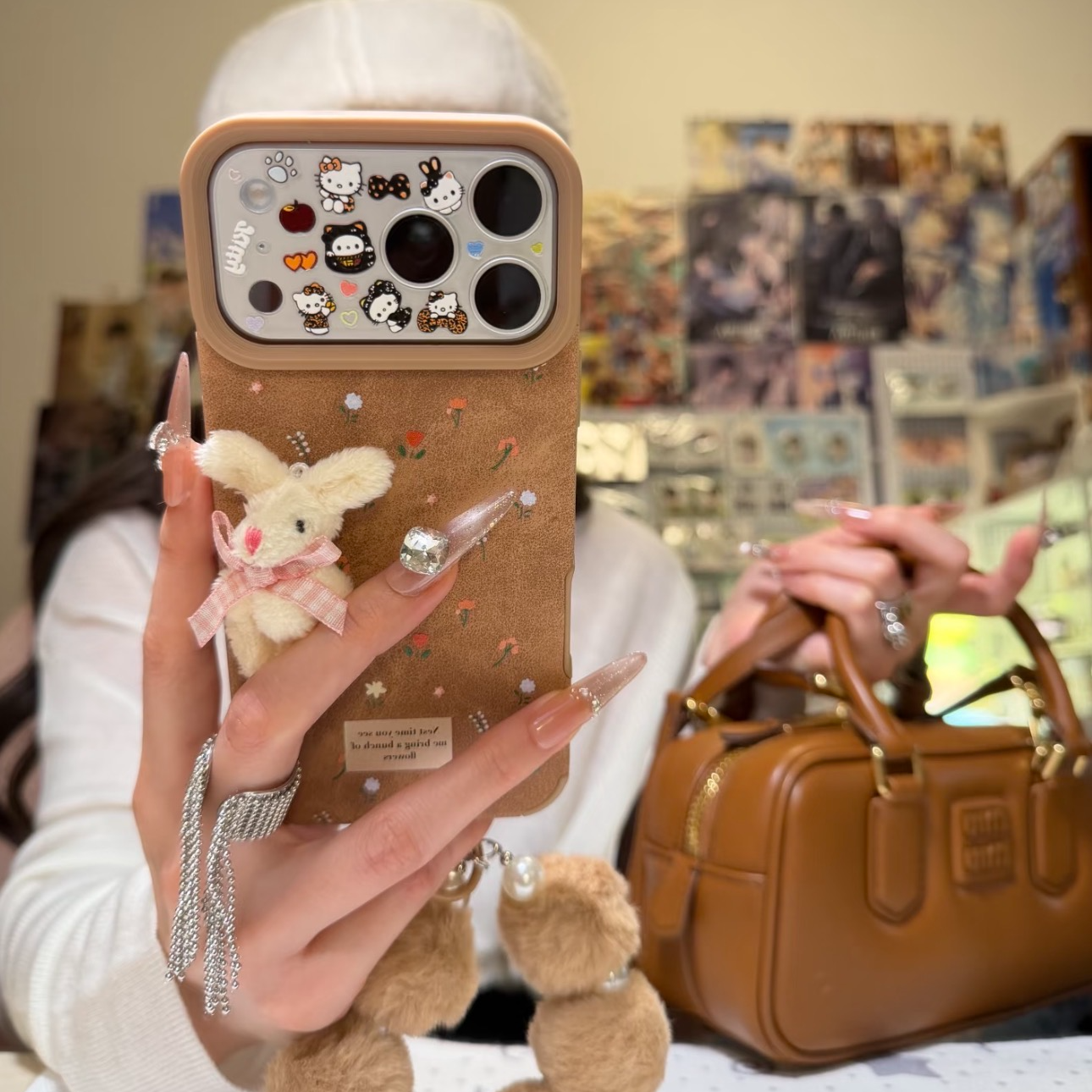 【耐脏不发黄】冬日花朵毛绒兔子适用苹果17promax16手机壳华为oppo