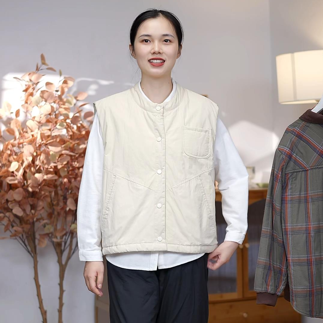 夹棉2025休闲马甲女日杂风秋冬季新款复古宽松小个子短款背心棉袄