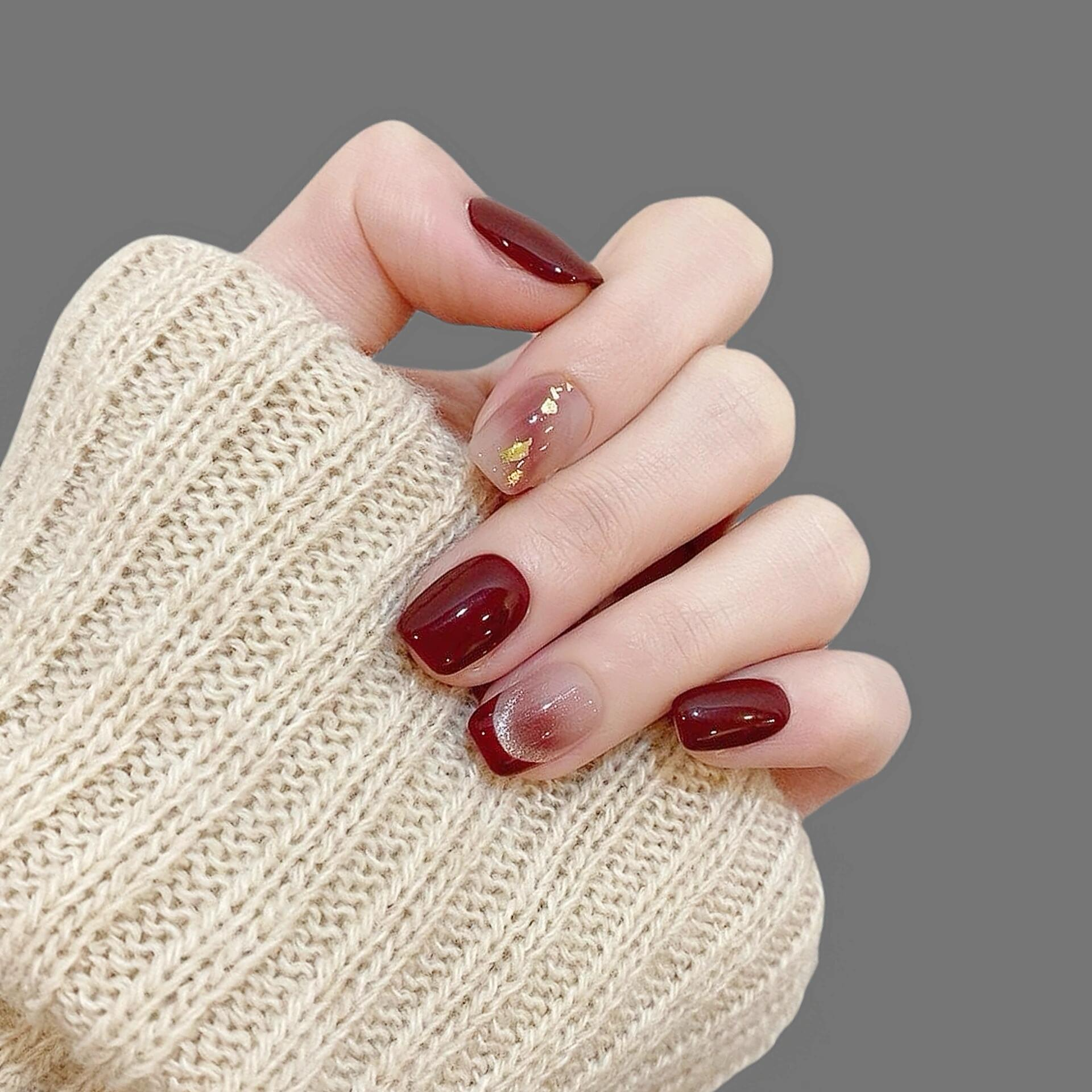 【一秒入秋】法式美甲穿戴甲片短款秋冬高级轻奢红棕色显白穿戴美甲