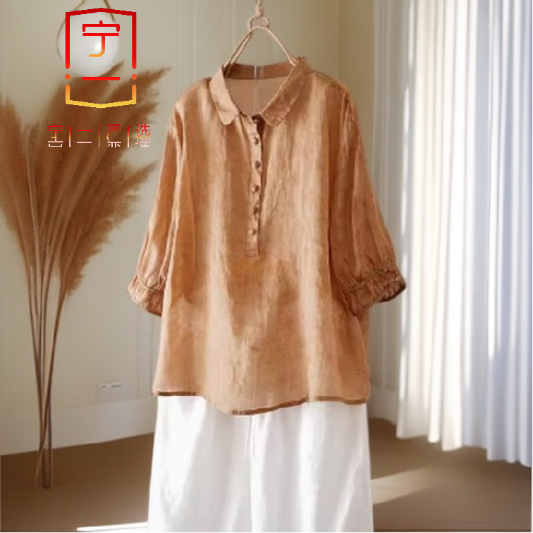 【宁一女装】时尚洋气显瘦专柜品质复古棉麻薄款妈妈装宽松中式上衣