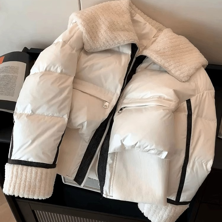 高级感白色翻领外套女冬季新款2025面包服棉衣上衣冬