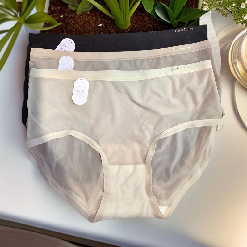 80-130斤三条装蚕丝内档中腰大包臀超薄无痕冰丝女士内裤透气简约