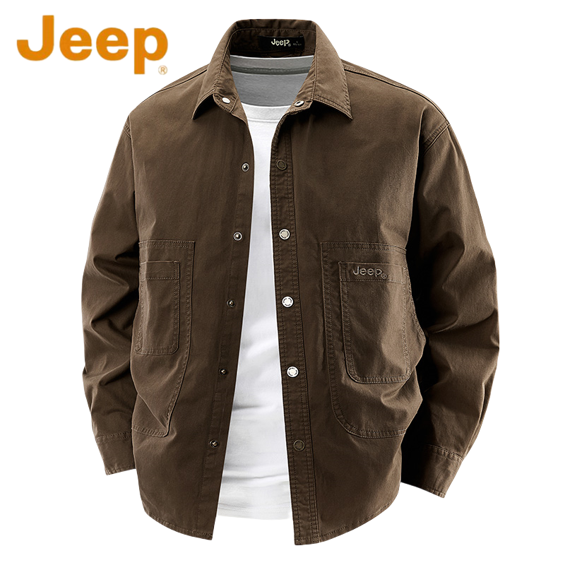 Jeep吉普户外工装衬衫男长袖春秋季2025新款宽松大码纯棉衬衣外套