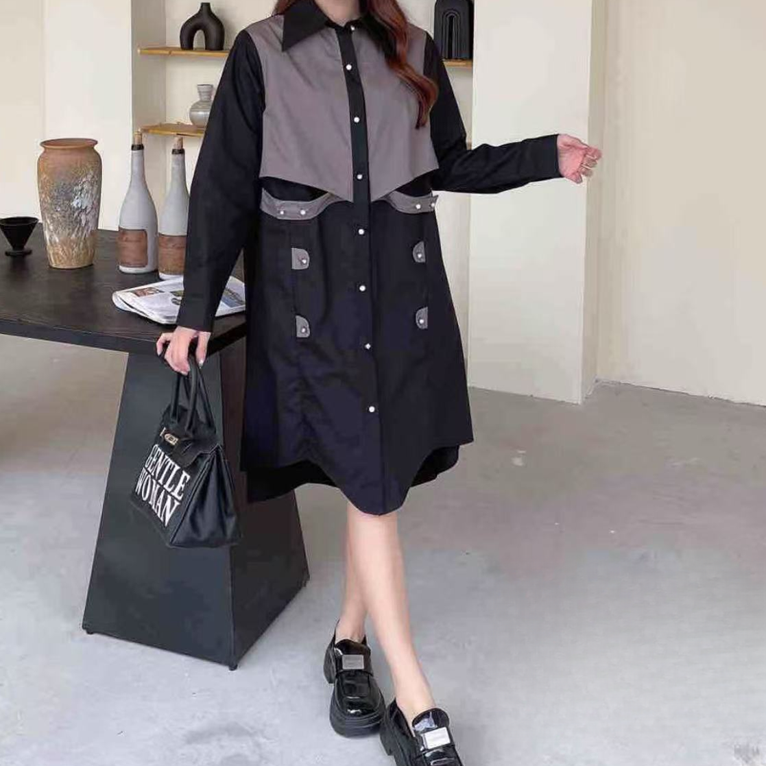 【雨田定制】设计感2025年新款秋长袖连衣裙遮肉显瘦时尚休闲中长裙