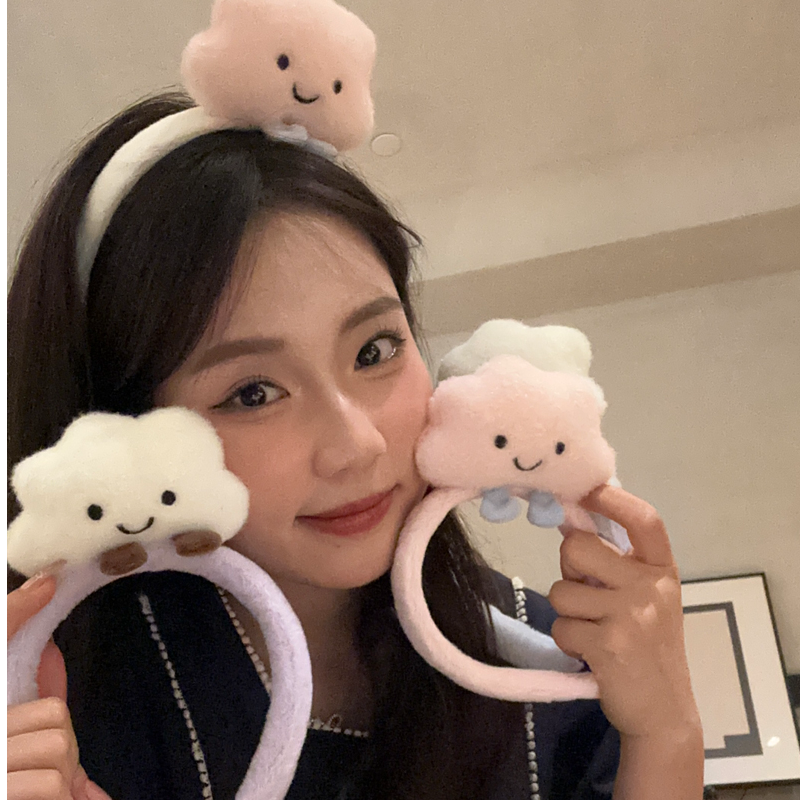 元气满满可爱毛绒发箍洗脸碎发少女头箍发饰云朵笑脸头饰百搭发饰