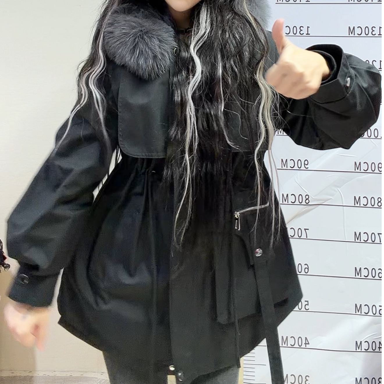 小个子定制2025长袖冬季带毛领不起球派克服女款黑色