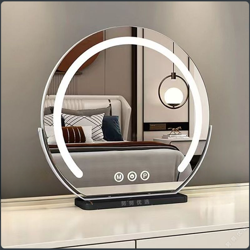 台式桌面半圆化妆镜可调节镜子带补光灯女生梳妆台带灯美妆补光镜
