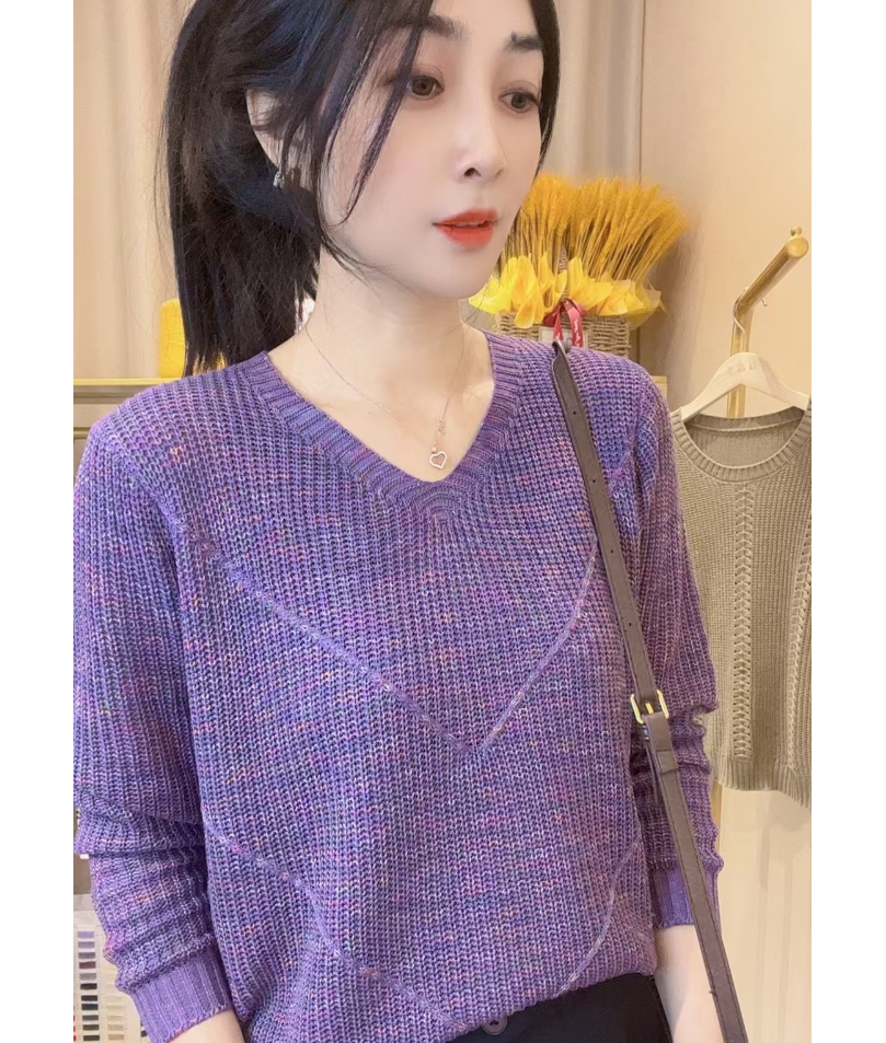 【幻彩星空】V领元宝针套头衫长袖气质百搭宽松显瘦秋冬季针织上衣