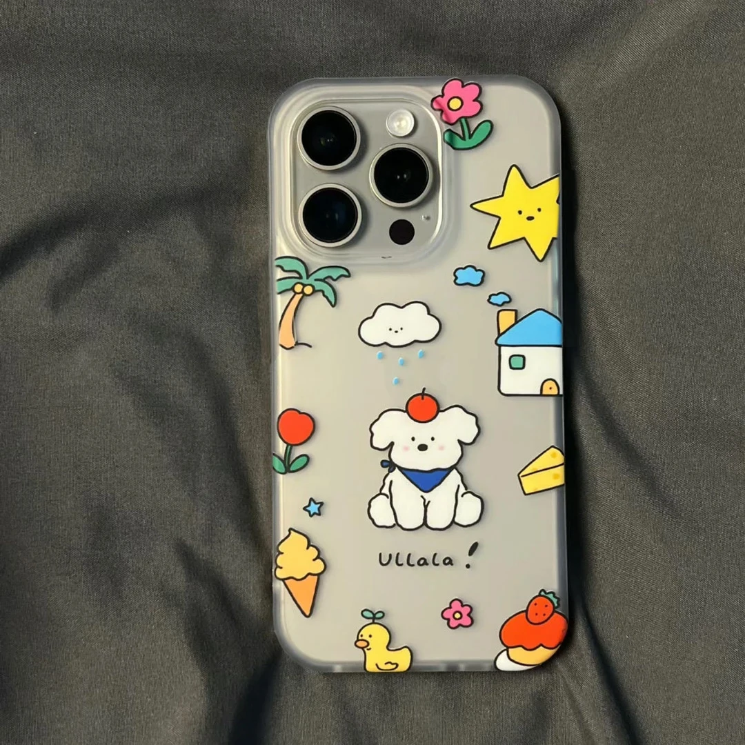 磨砂小狗适用于苹果16promax手机壳华为荣耀小米oppo防摔可爱女壳