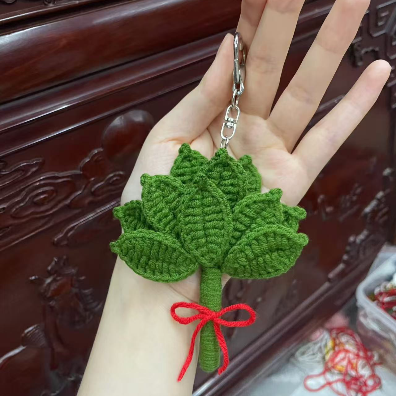 （成品发货）去晦气柚子叶车载挂件霉气退退退手工毛线钩织挂件