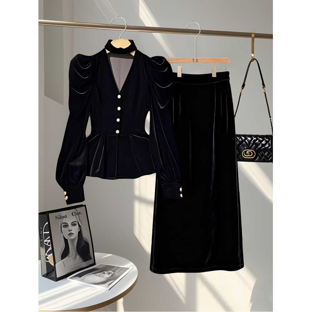 法式千金风时尚套装2025秋装显瘦高级感上衣百搭半身裙一整套爆款