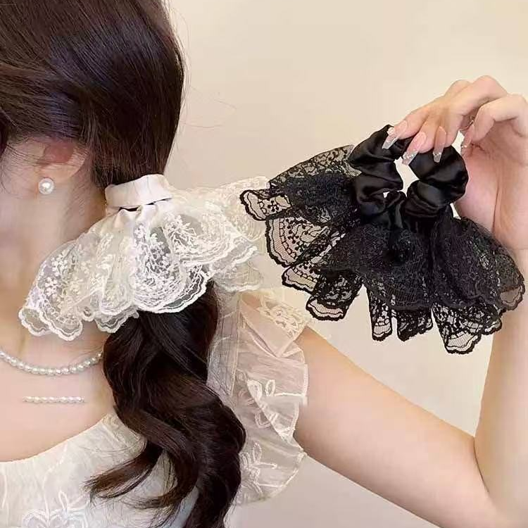 蕾丝少女~双层裙摆蕾丝发圈高级感气质发饰低马尾头绳甜美大肠圈