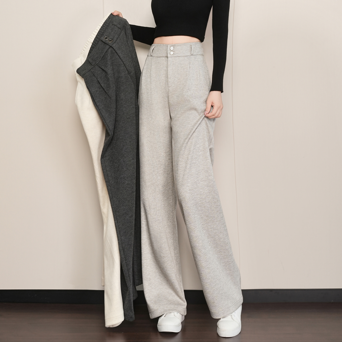 2025秋冬新款羊 绒毛呢高腰显瘦窄版直筒裤百搭休闲裤阔腿裤宽松