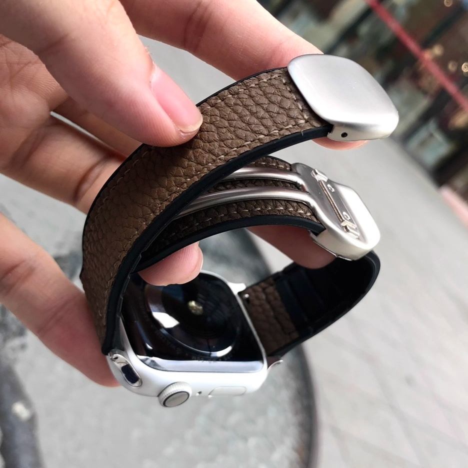 卡容荔枝纹小牛皮iwatch表带ultra3真皮橡胶11圆滑磁吸扣10内磁98