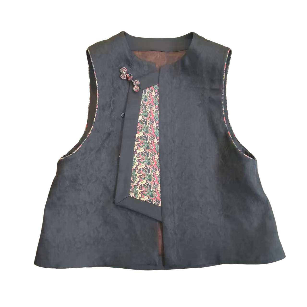 全球诗韵工字型款拼接马夹宝相花显瘦马甲中国风马甲中式ins