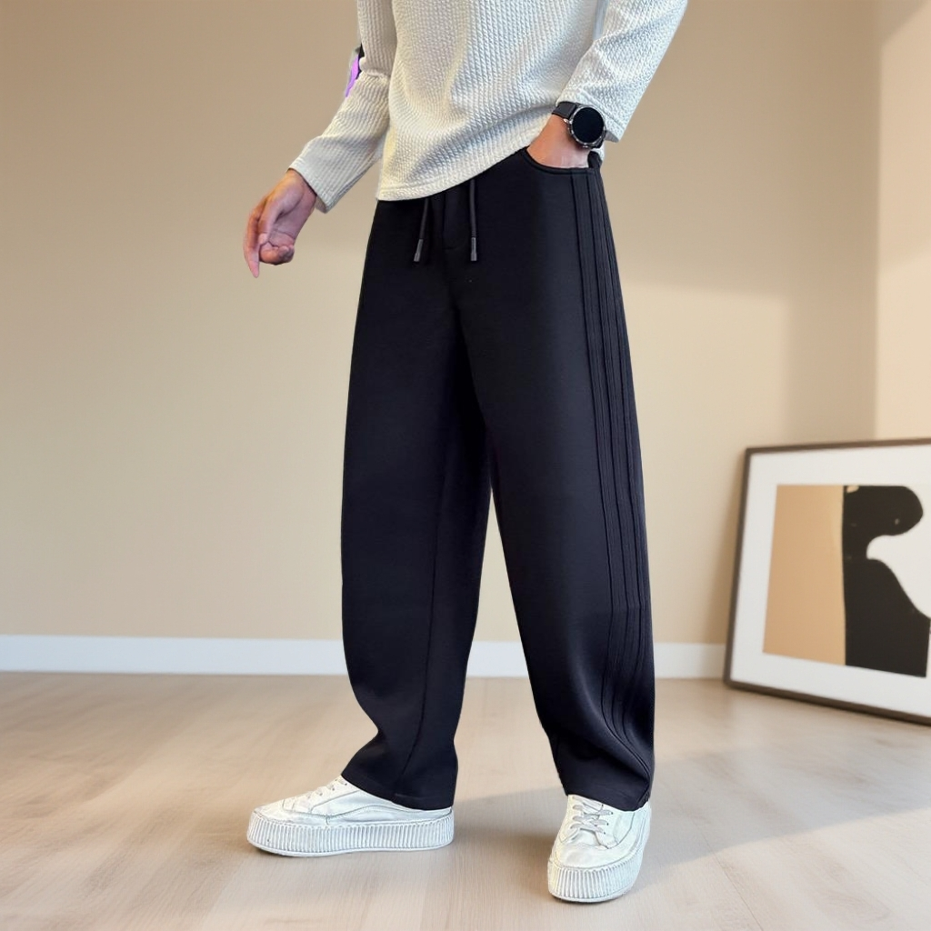 MODEK KODEK高级感条纹直筒卫裤男2025秋冬痞帅风阔腿弯刀休闲裤