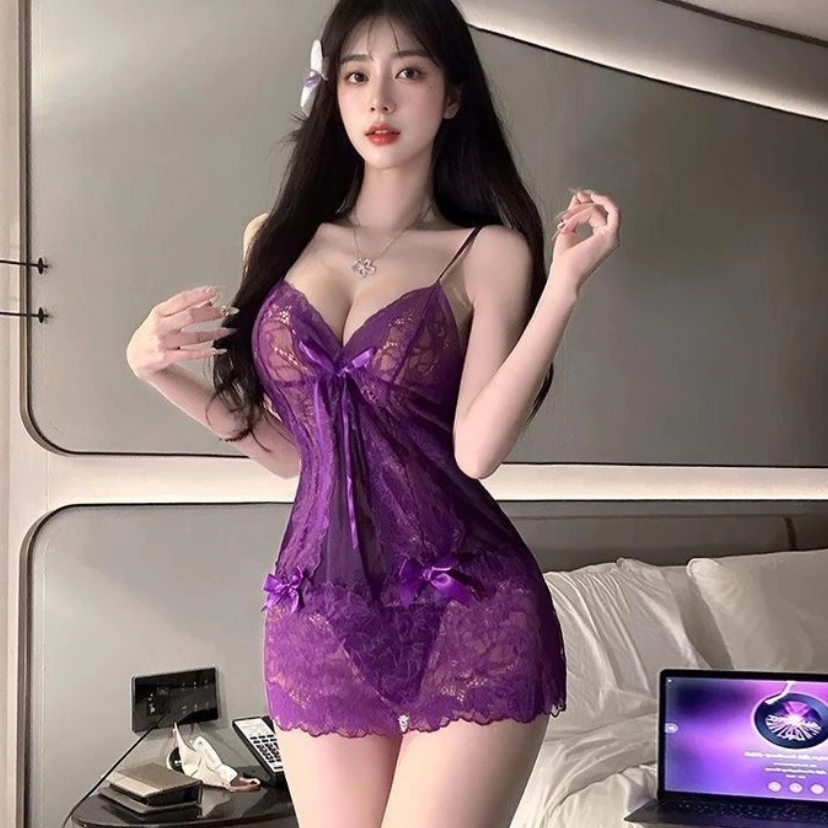 新款大码性感镂空蕾丝网纱吊带睡裙纯欲风薄款修身