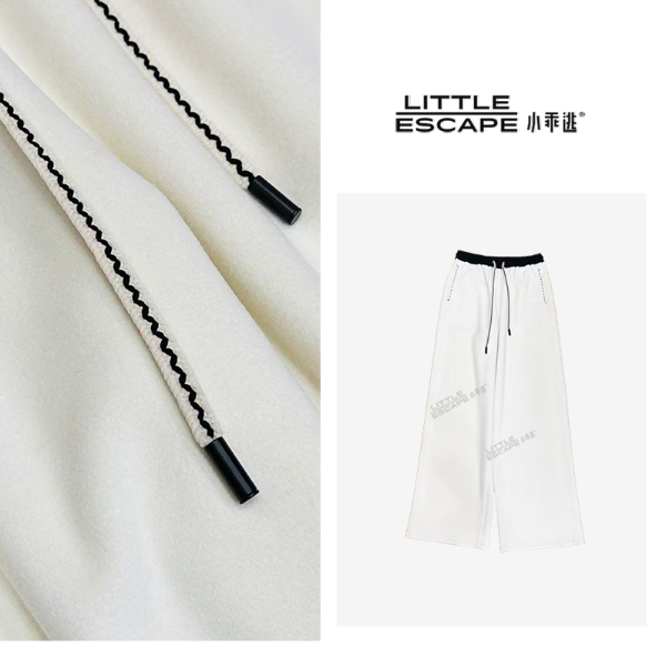 小乖逃休闲时尚白色长裤黑色腰头羊丝毛长裤S25631