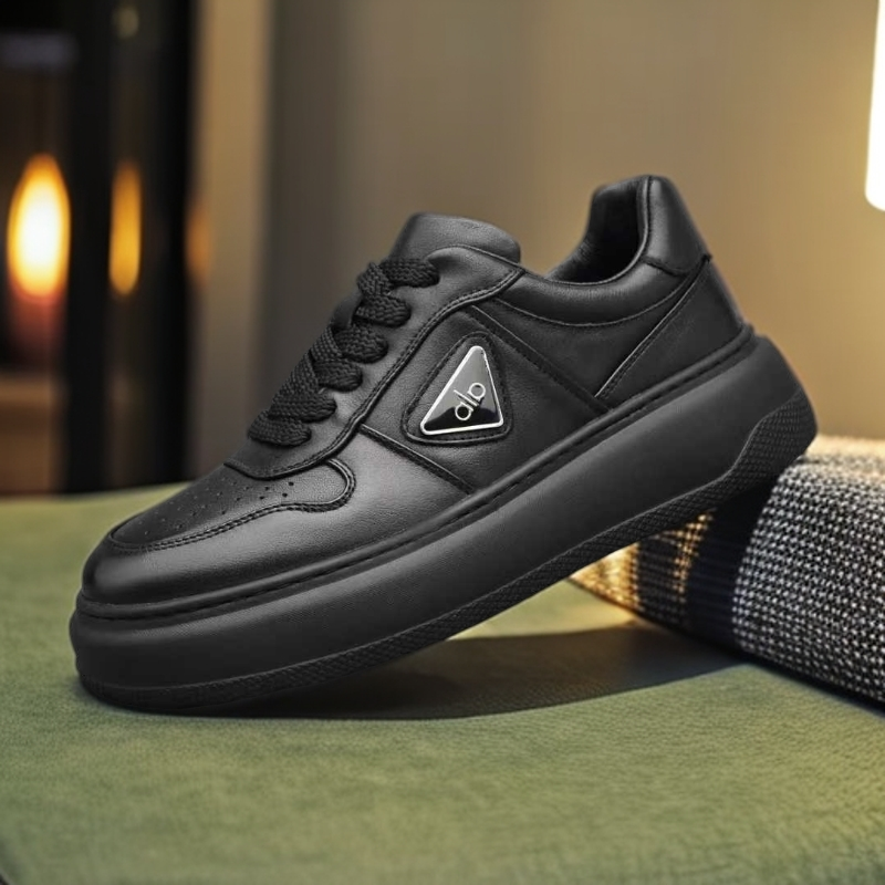 半粒面皮透气运动休闲鞋百搭圆头时尚休闲鞋薄款系带减震男鞋