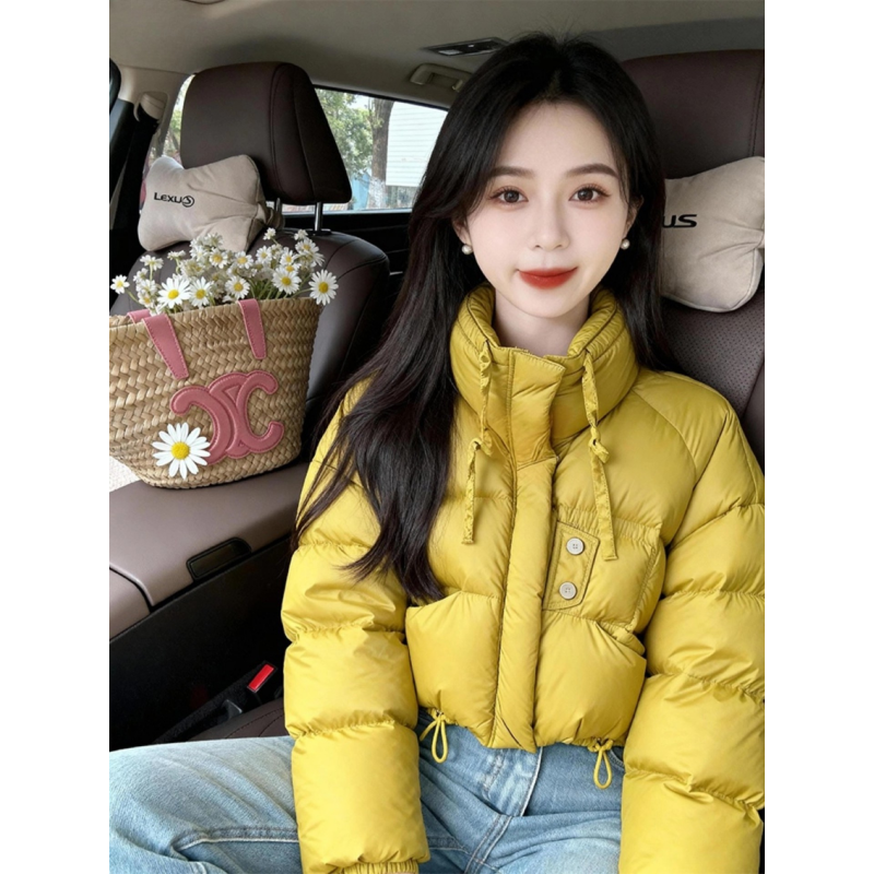 时尚设计感立领姜黄色长袖棉服上衣冬季新款韩版加厚宽松保暖外套