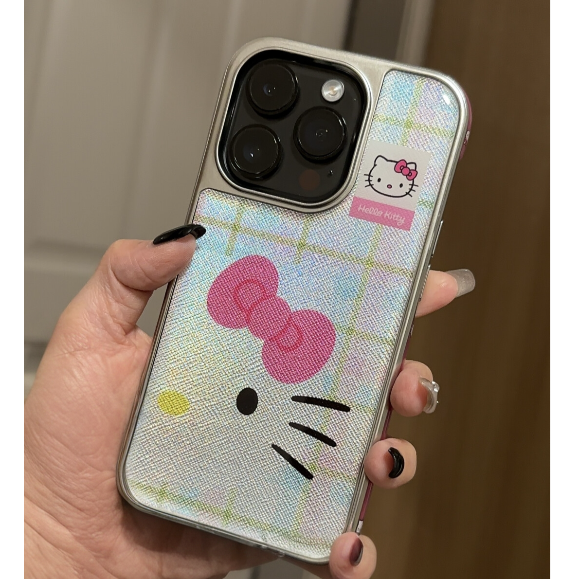 格纹kitty猫适用苹果16promax手机壳iphone16pro新款15卡通防摔17